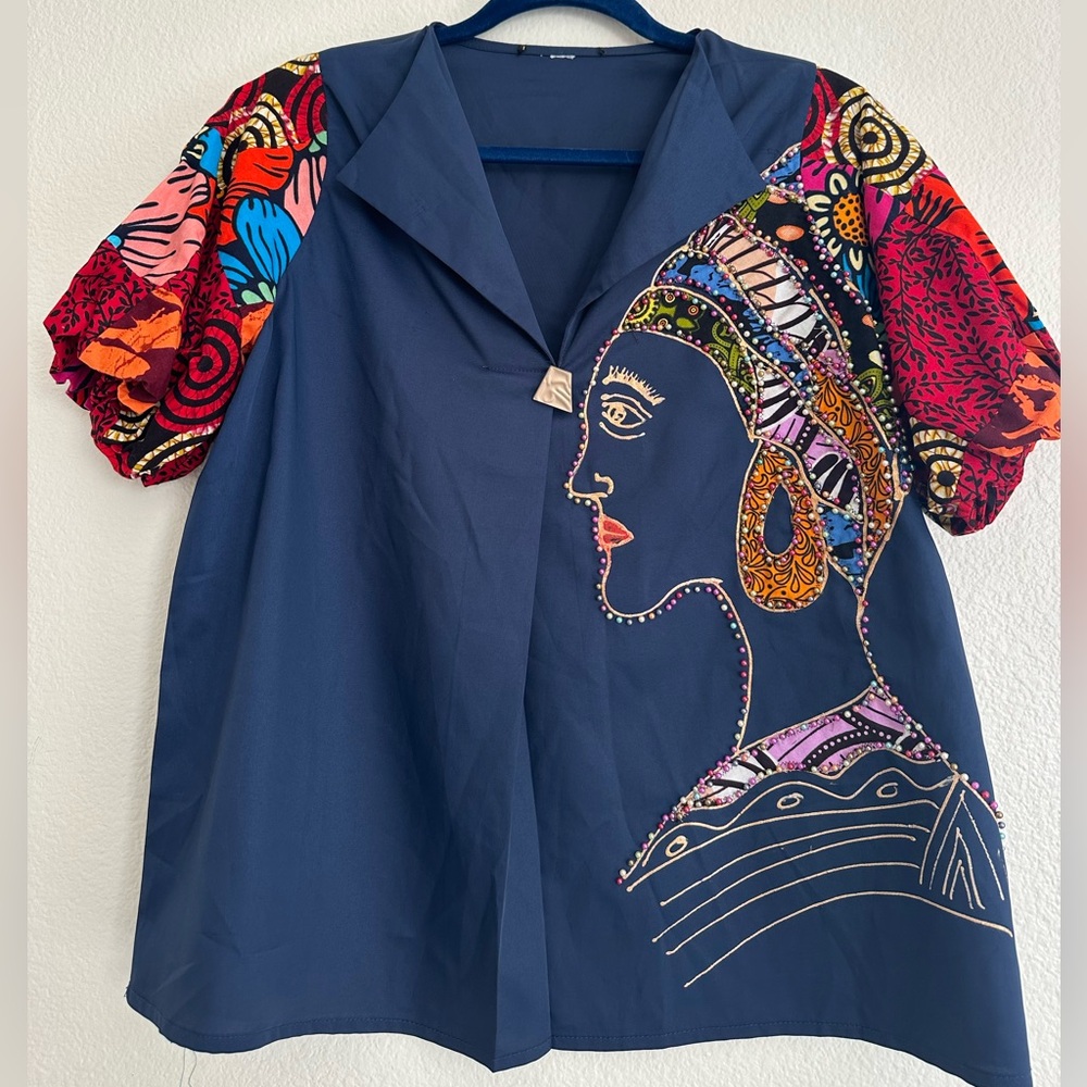 Colorful Graphic Short Sleeve Blouse